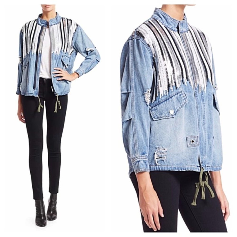 SCRIPTED Embellished Denim Anorak Jacket XS